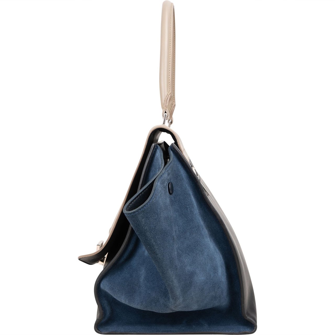 Celine Céline Tricolor Leather and Suede Large Trapeze Handbag Blauw