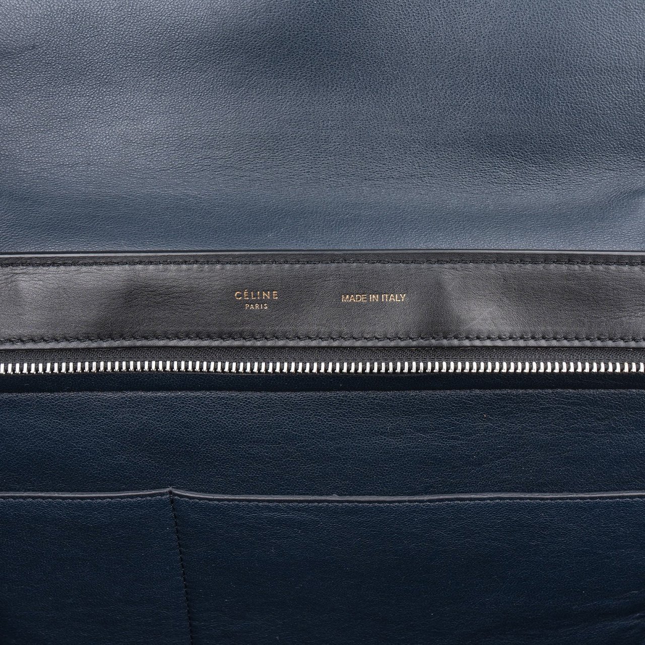 Celine Céline Tricolor Leather and Suede Large Trapeze Handbag Blauw