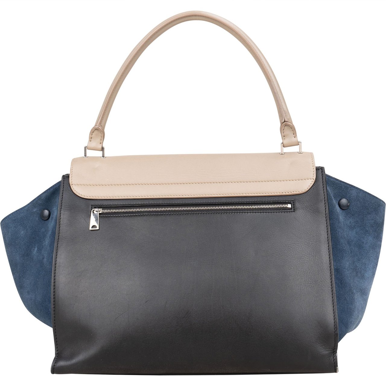 Celine Céline Tricolor Leather and Suede Large Trapeze Handbag Blauw