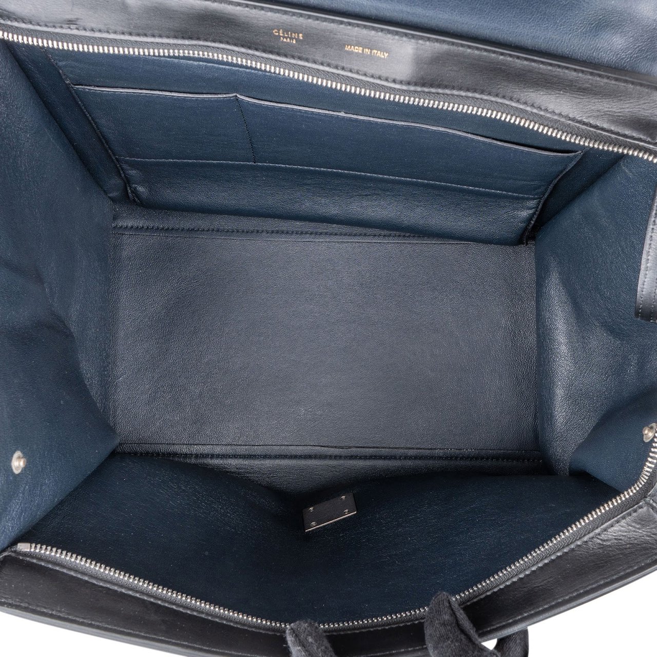 Celine Céline Tricolor Leather and Suede Large Trapeze Handbag Blauw