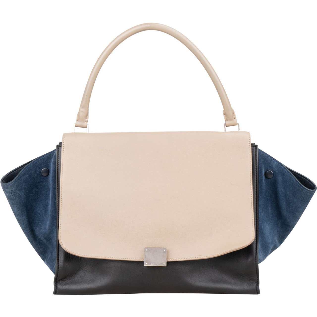 Celine Céline Tricolor Leather and Suede Large Trapeze Handbag Blauw
