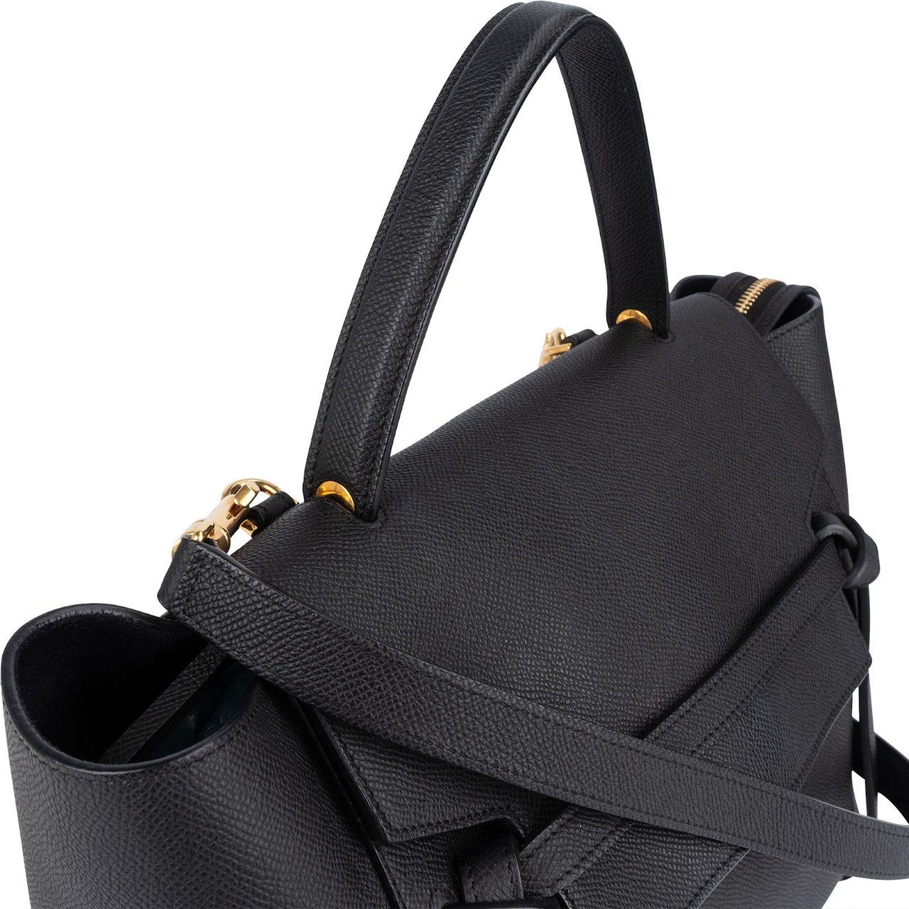 Celine Céline Black Leather Grained Calfskin Belt Handbag Zwart
