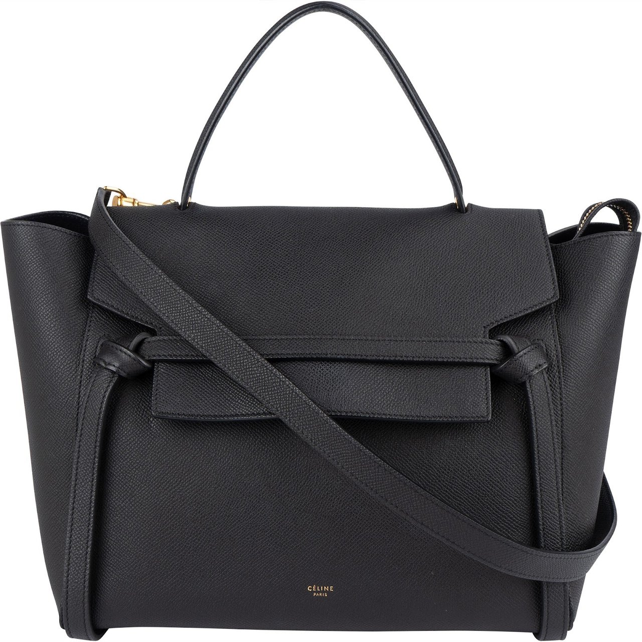 Celine Céline Black Leather Grained Calfskin Belt Handbag Zwart