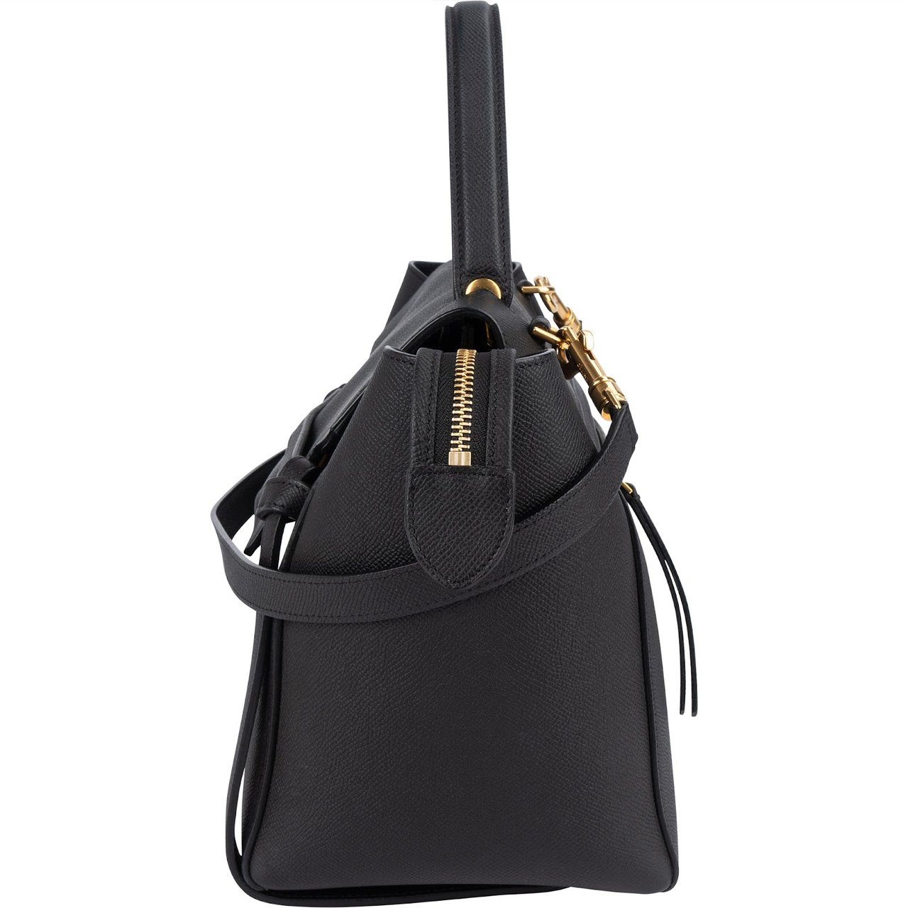 Celine Céline Black Leather Grained Calfskin Belt Handbag Zwart