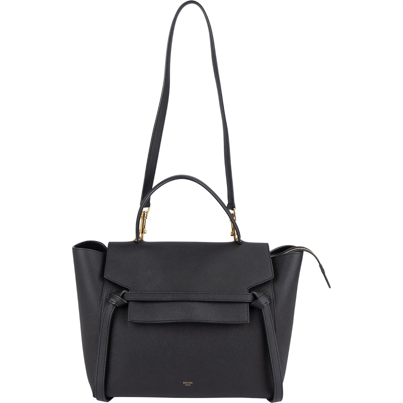 Celine Céline Black Leather Grained Calfskin Belt Handbag Zwart