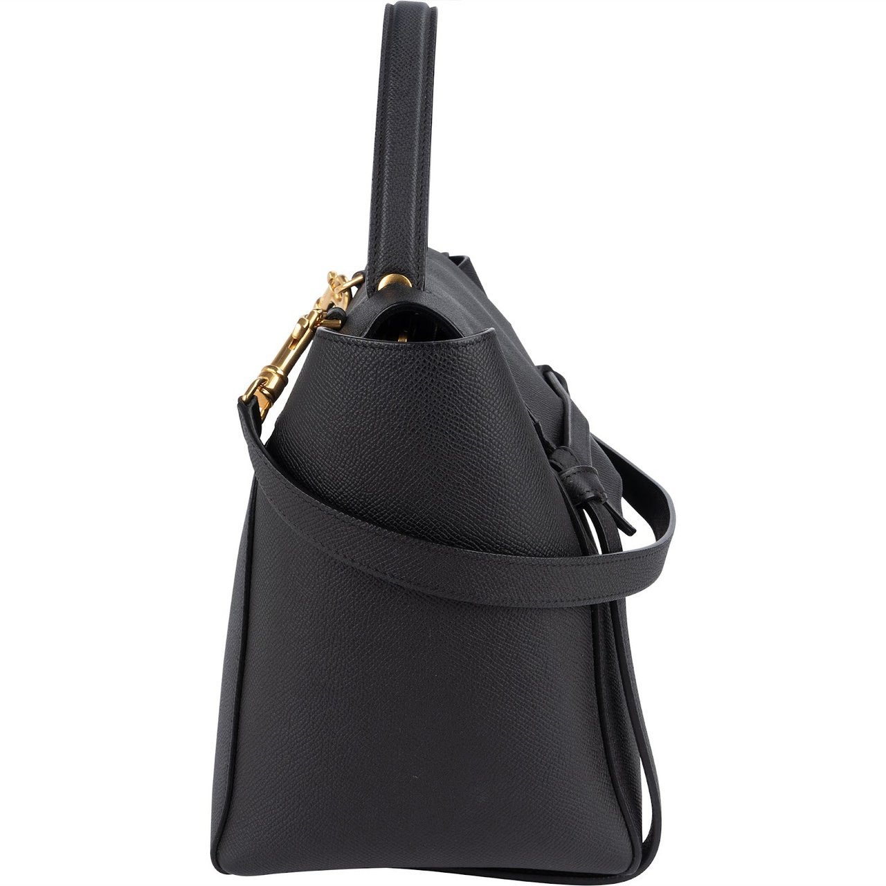 Celine Céline Black Leather Grained Calfskin Belt Handbag Zwart