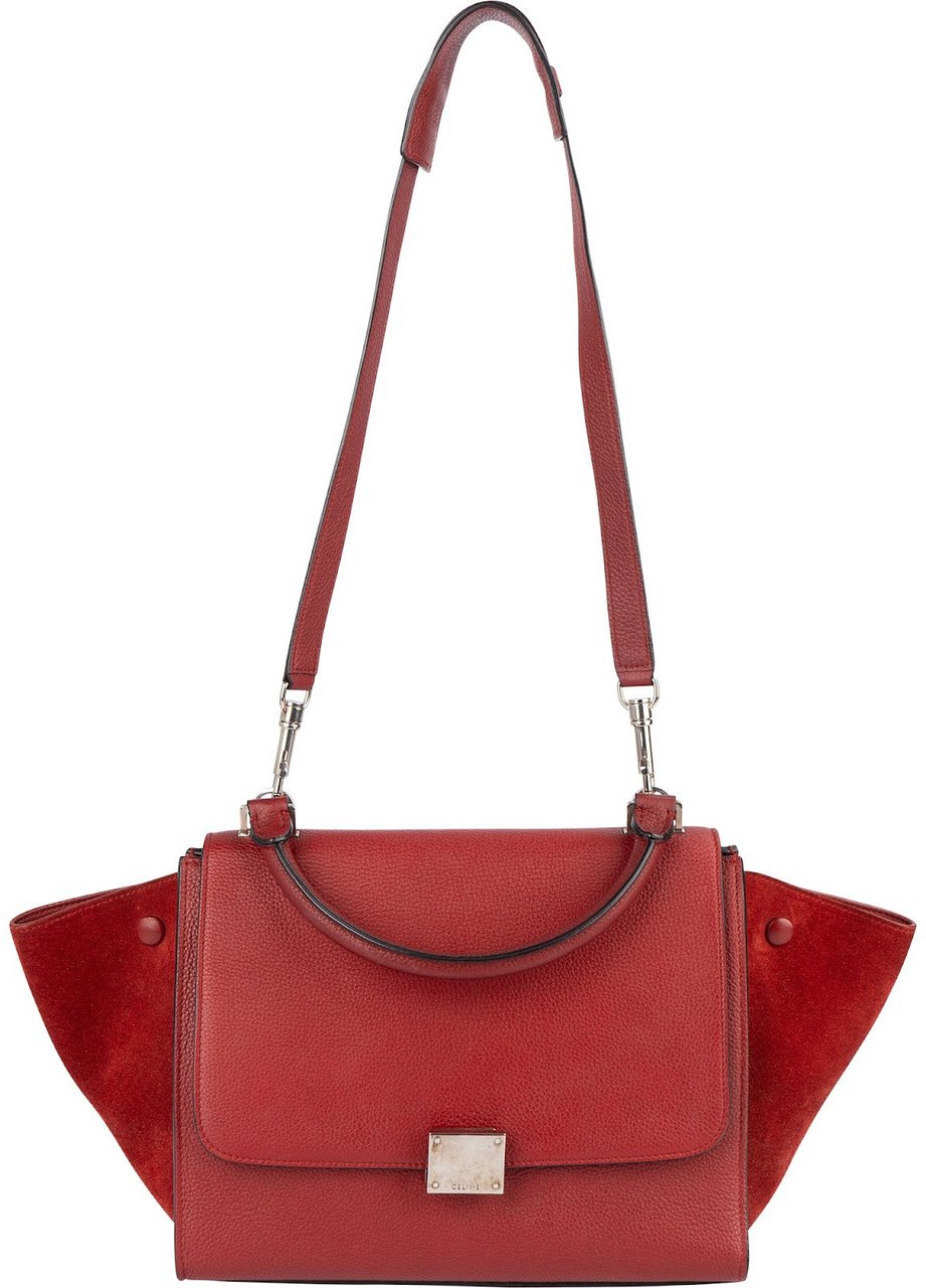 Celine Celine Grained Calfskin Suede Leather Trapeze Handbag Rood