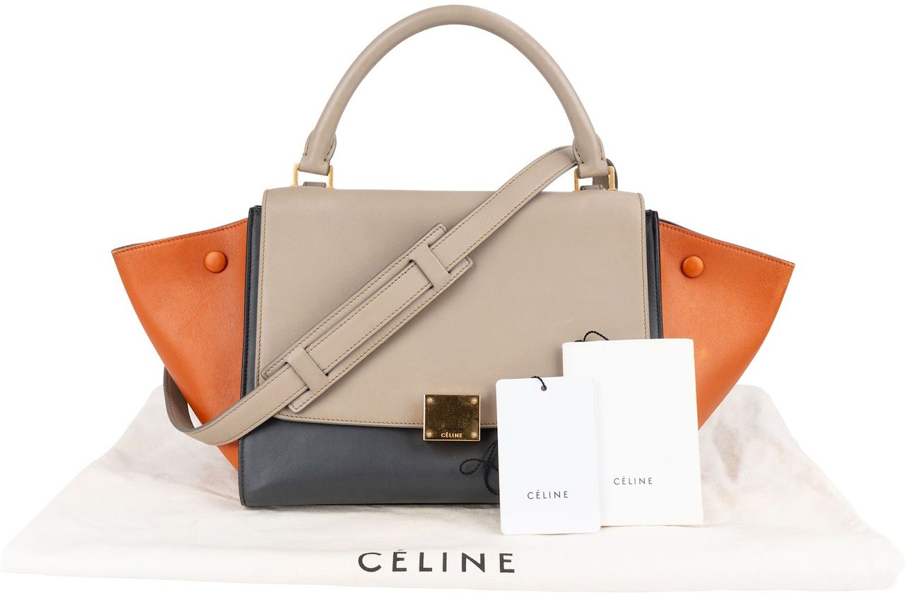 Celine Céline Tricolor Leather Trapeze Handbag Zwart