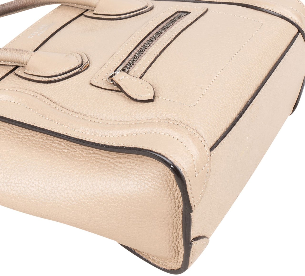 Celine Céline Drummed Calfskin Luggage Handbag Beige