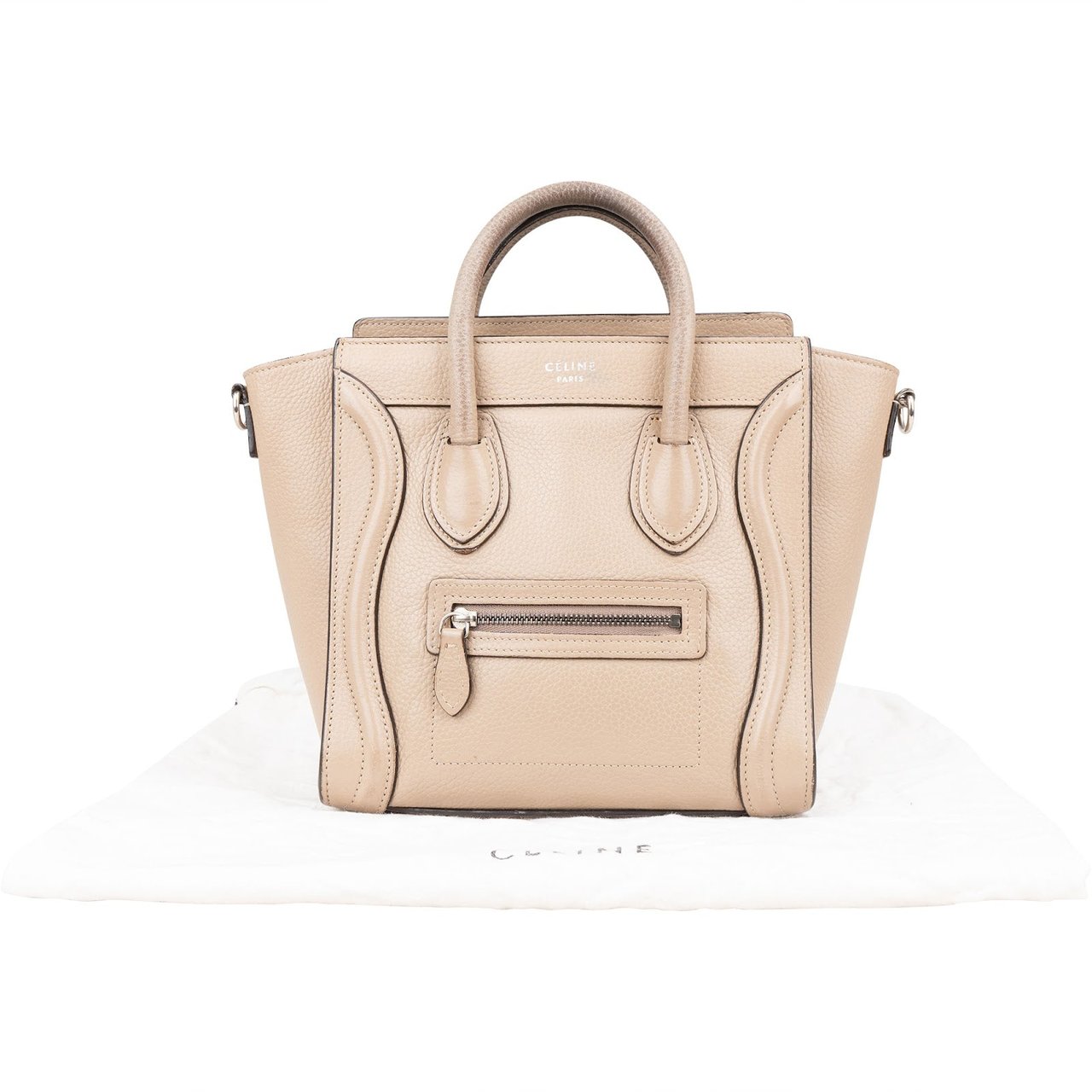 Celine Céline Drummed Calfskin Luggage Handbag Beige