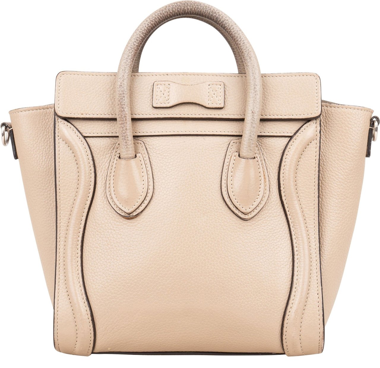 Celine Céline Drummed Calfskin Luggage Handbag Beige
