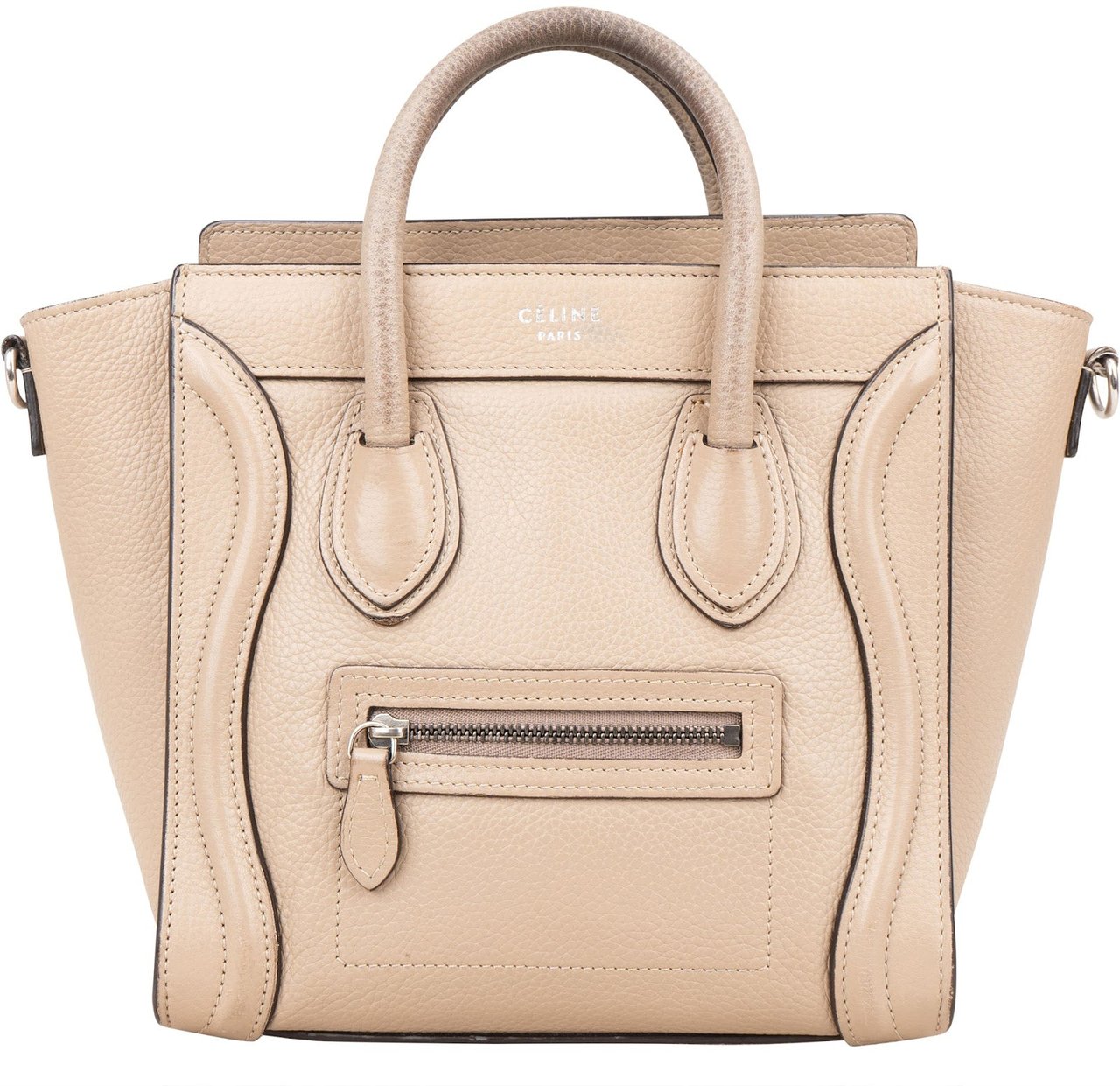 Celine Céline Drummed Calfskin Luggage Handbag Beige