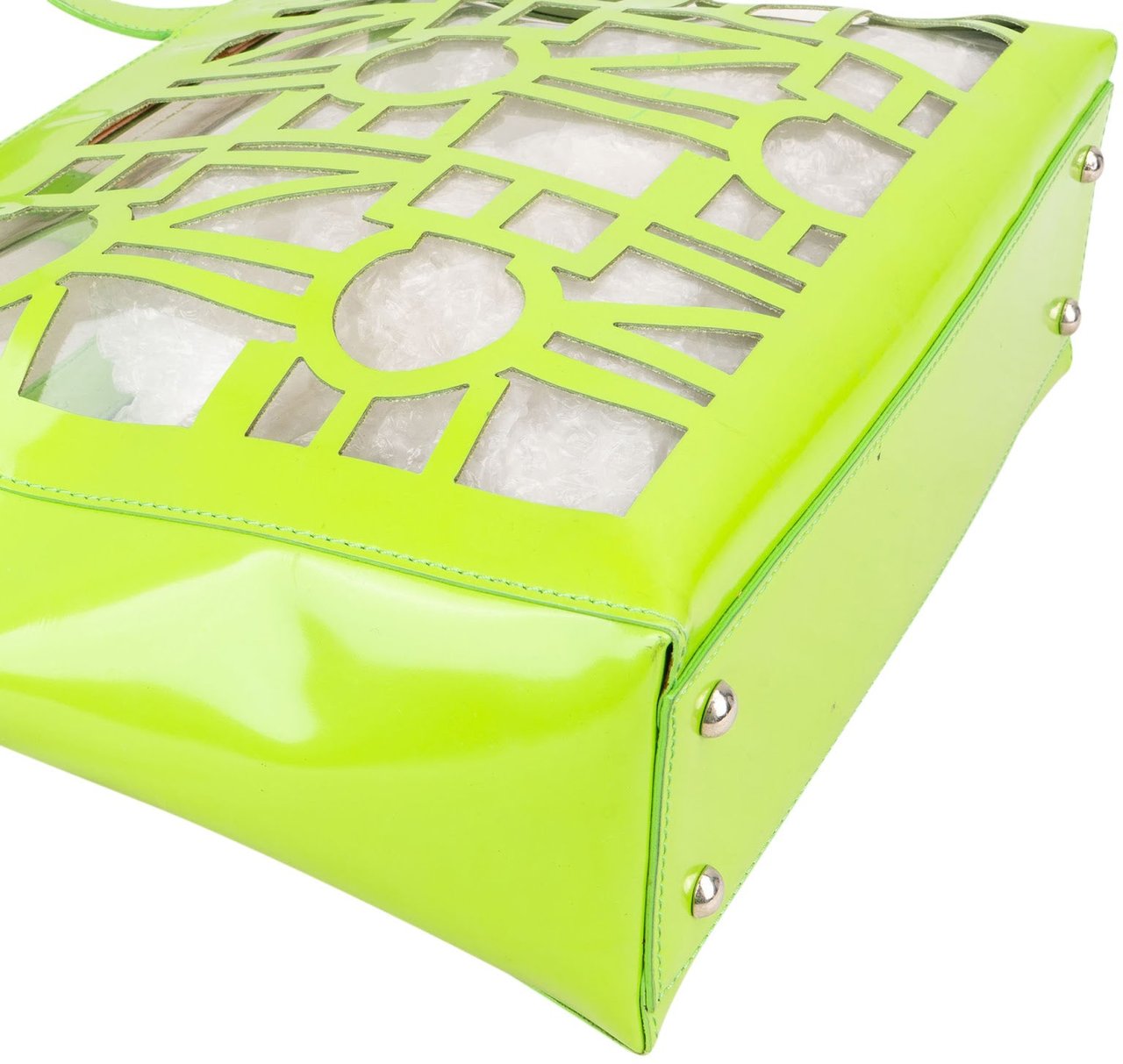 Celine Celine Patent Leather Vertical Transparent Cutout Handbag Groen