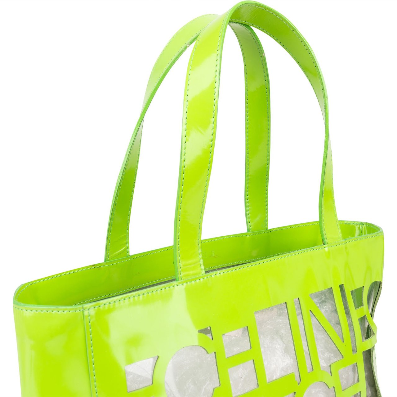 Celine Celine Patent Leather Vertical Transparent Cutout Handbag Groen