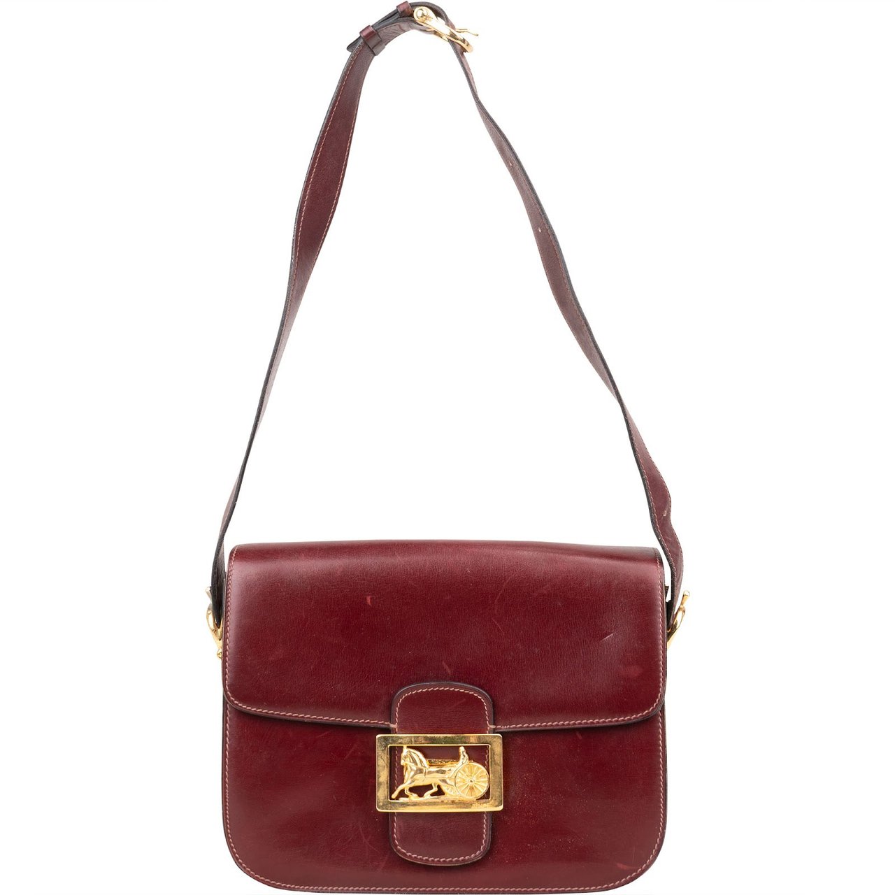 Celine Celine Bordeaux Bocalf Flap Triomphe Shoulder Bag Maroon