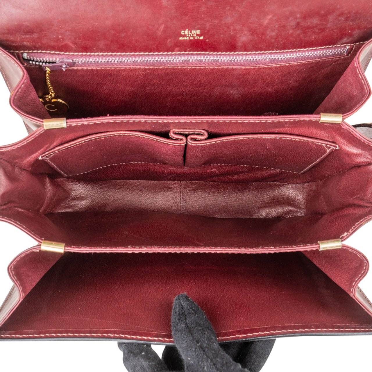 Celine Celine Bordeaux Bocalf Flap Triomphe Shoulder Bag Maroon