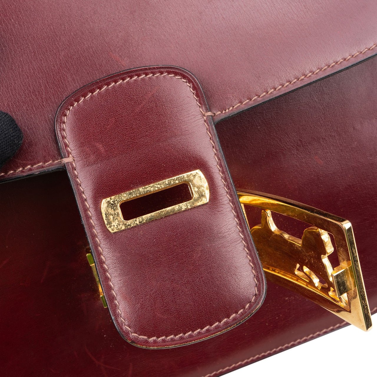 Celine Celine Bordeaux Bocalf Flap Triomphe Shoulder Bag Maroon