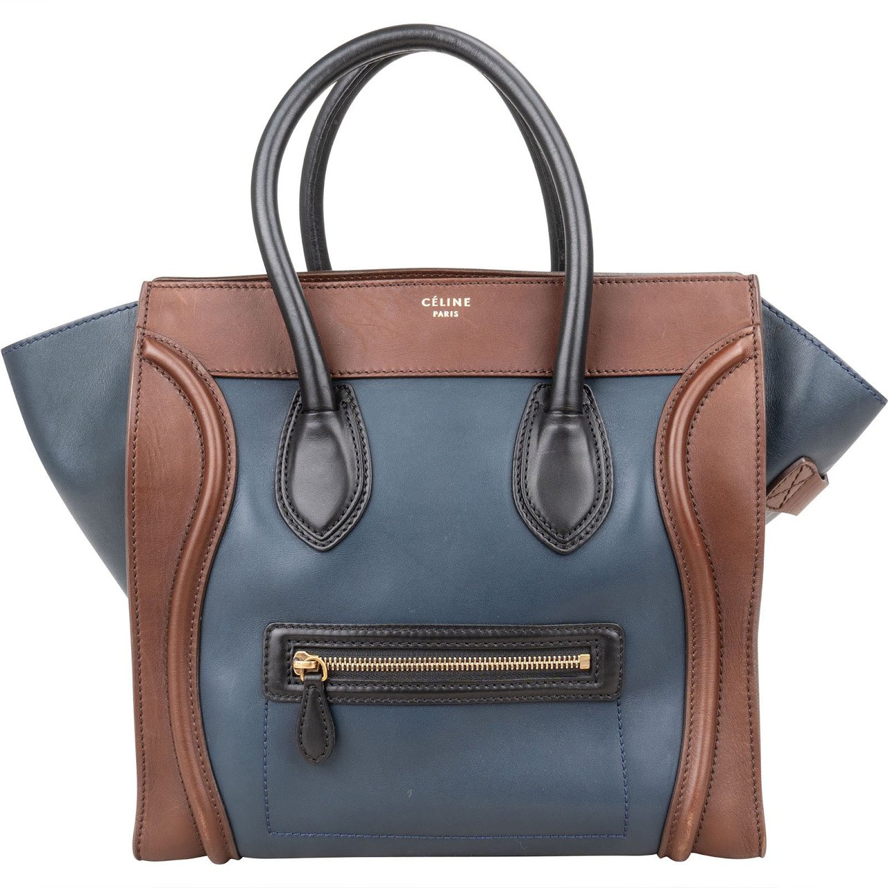 Celine Céline Tricolor Leather Luggage Handbag Blauw