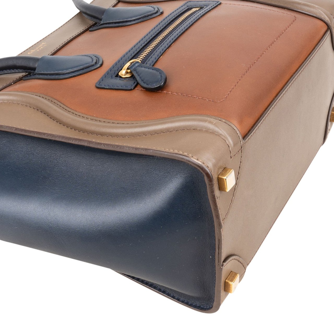Celine Céline Tricolor Leather Luggage Handbag Bruin