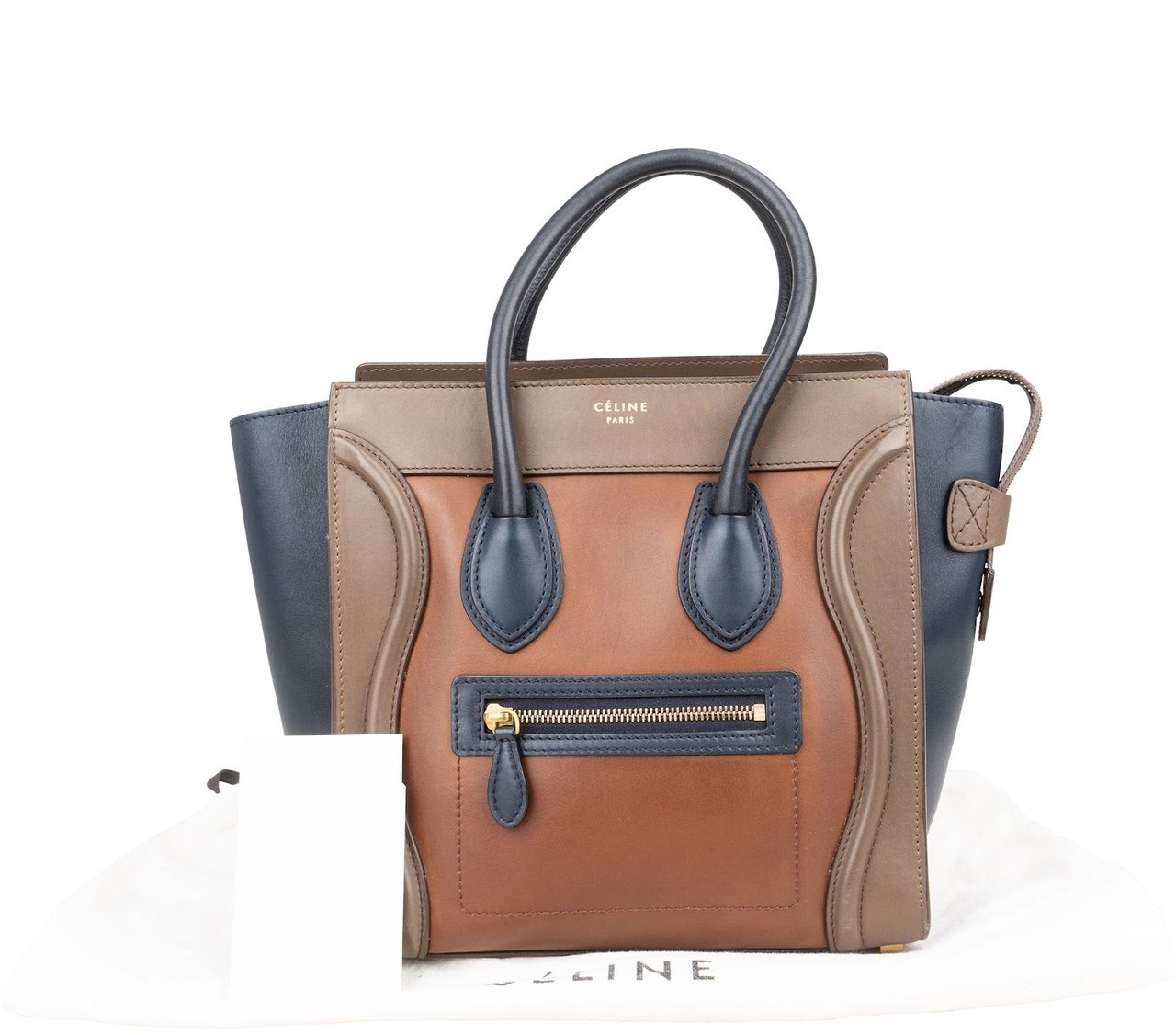 Celine Céline Tricolor Leather Luggage Handbag Bruin