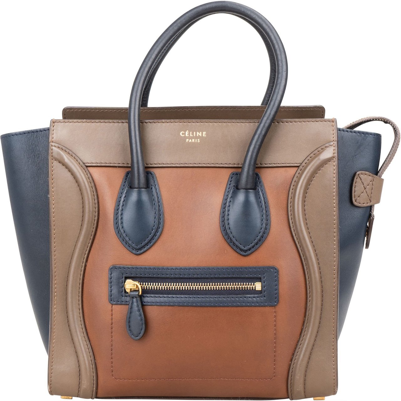 Celine Céline Tricolor Leather Luggage Handbag Bruin