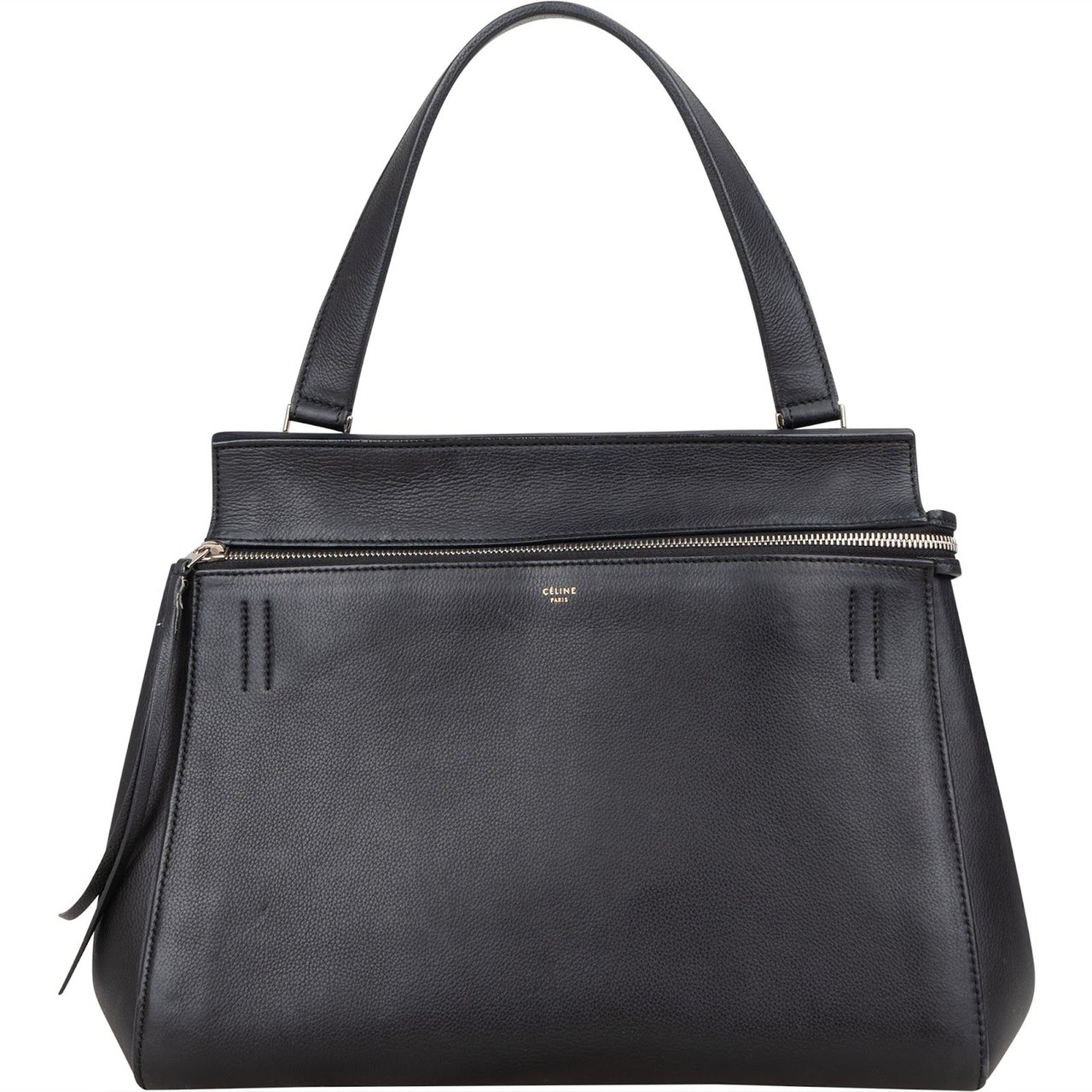 Celine Céline Grained Leather Edge Handbag Zwart