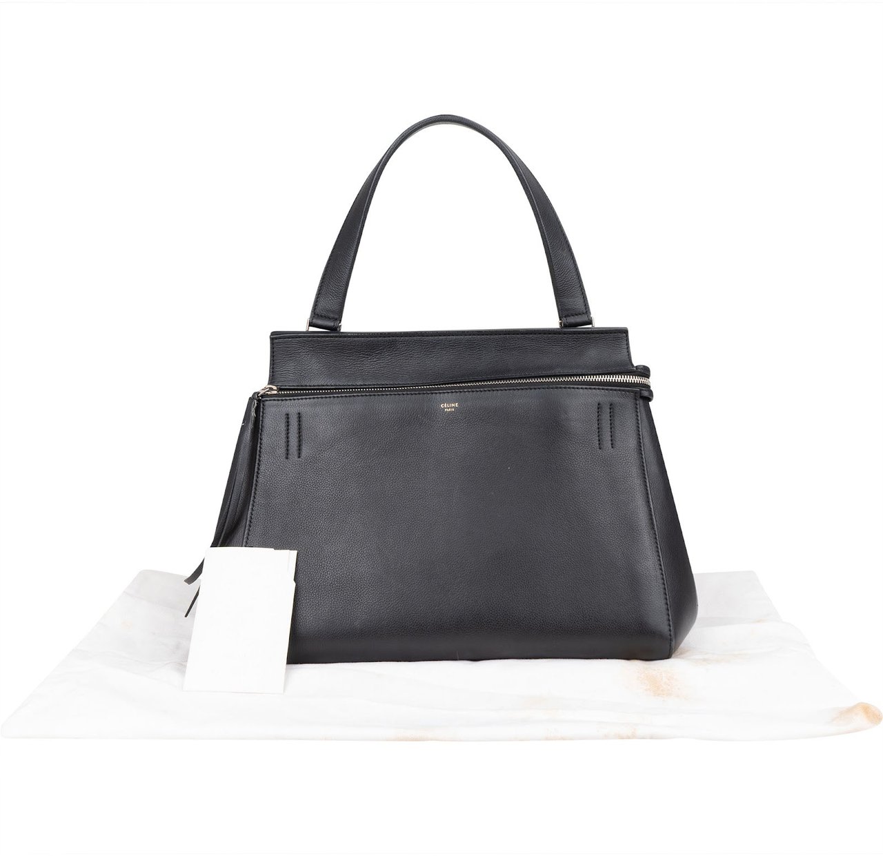 Celine Céline Grained Leather Edge Handbag Zwart
