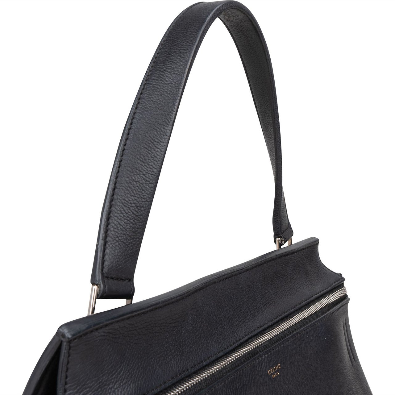 Celine Céline Grained Leather Edge Handbag Zwart