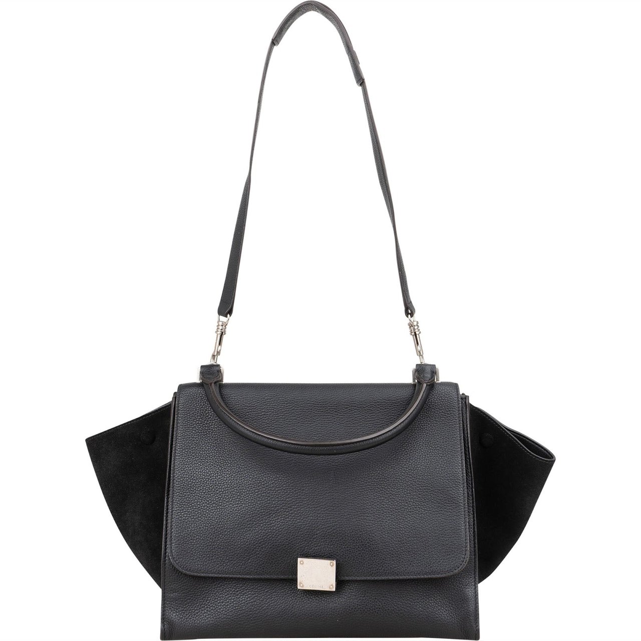 Celine Celine Grained Suede Leather Trapeze Handbag Zwart