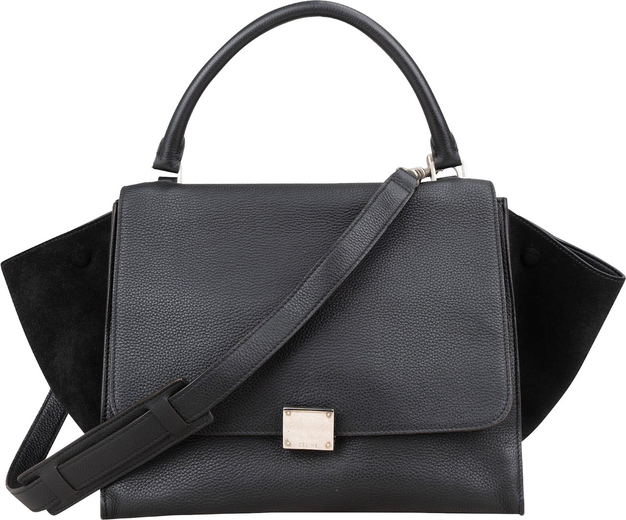 Celine Celine Grained Suede Leather Trapeze Handbag Zwart