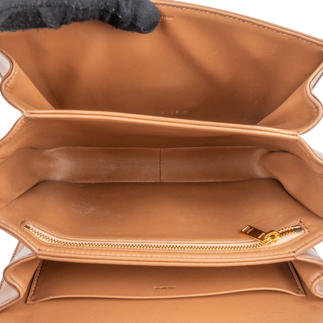 Celine Celine Shiny Calfskin Leather Medium Triomphe Crossbody Bag Bruin