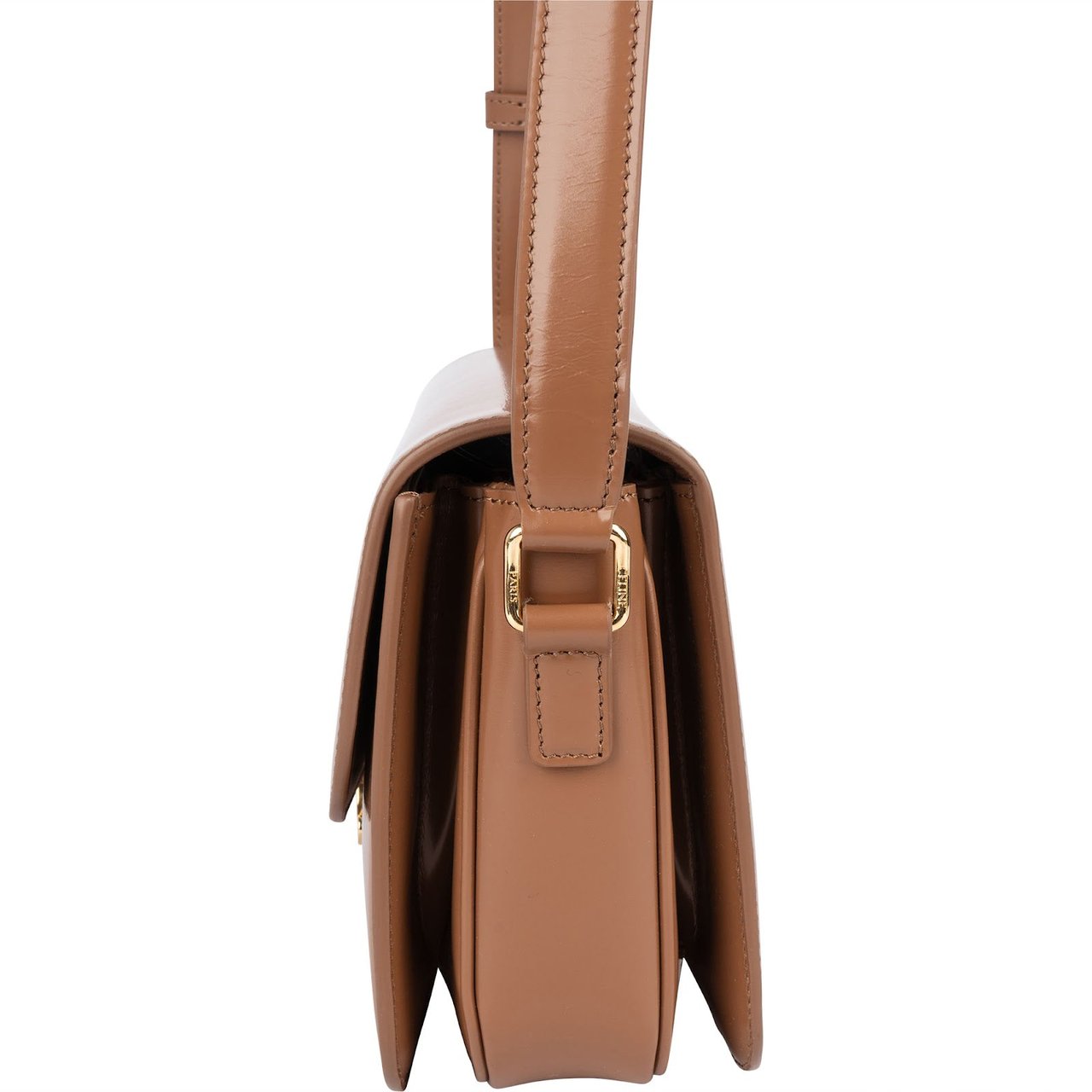 Celine Celine Shiny Calfskin Leather Medium Triomphe Crossbody Bag Bruin