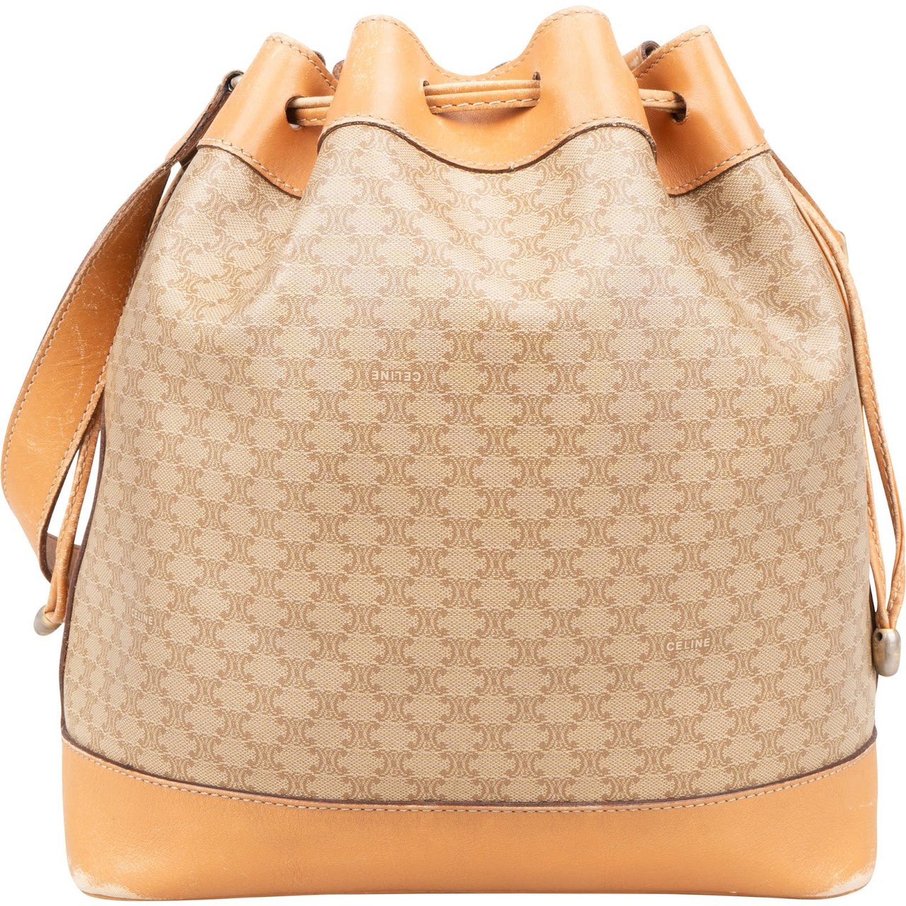 Celine Céline Macadam Monogram Bucket Drawstring Shoulder Bag Beige