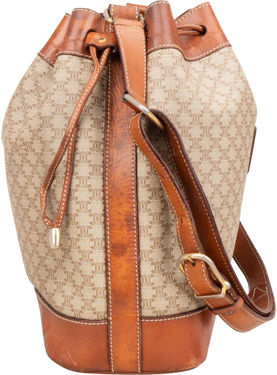 Celine Macadam Monogram Drawstring Bucket Shoulder Bag Beige