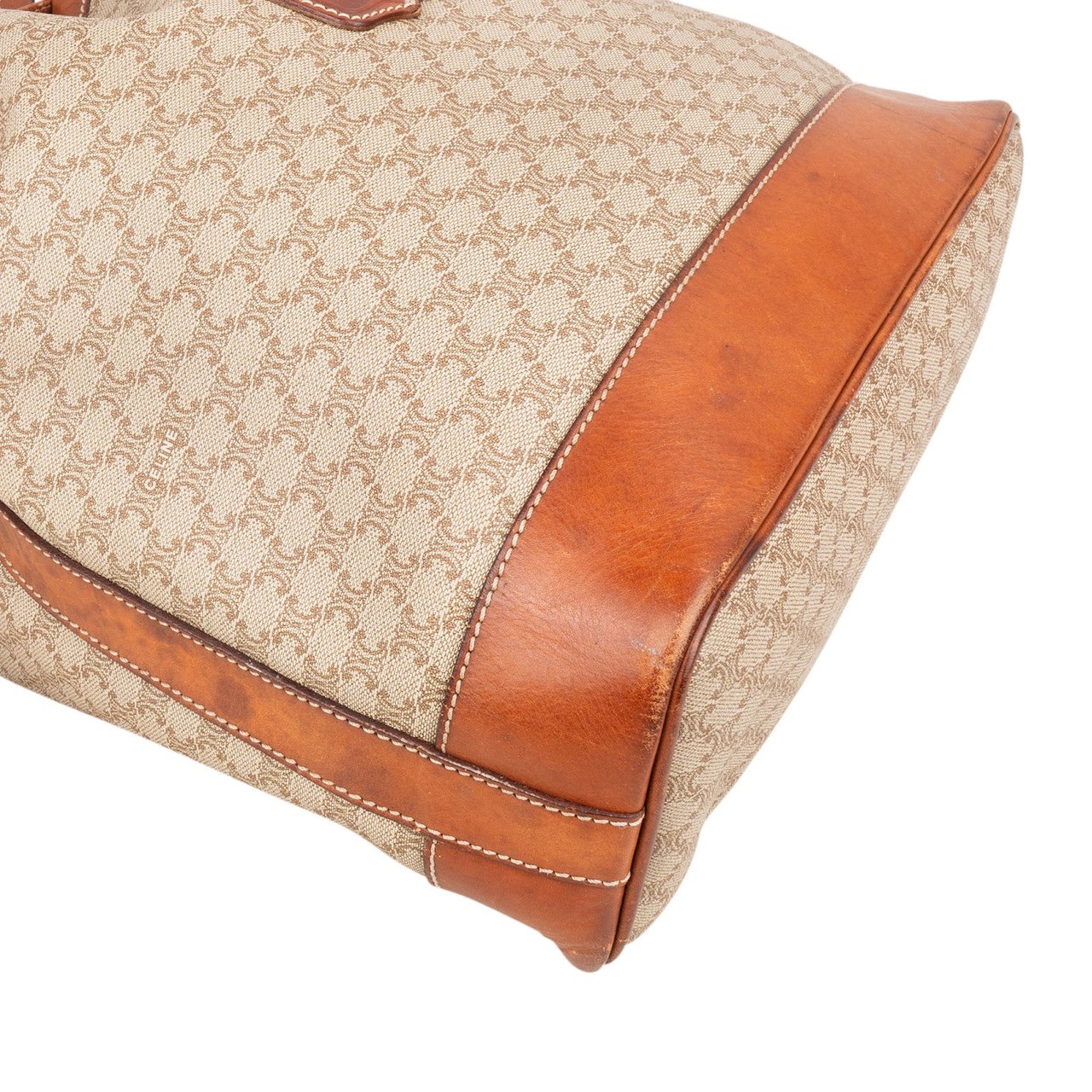 Celine Macadam Monogram Drawstring Bucket Shoulder Bag Beige
