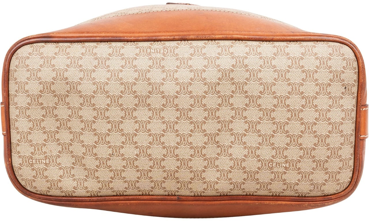Celine Macadam Monogram Drawstring Bucket Shoulder Bag Beige