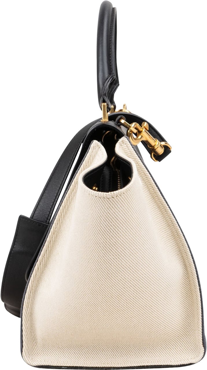Celine Céline Tricolor Leather and Canvas Trapeze Handbag Zwart
