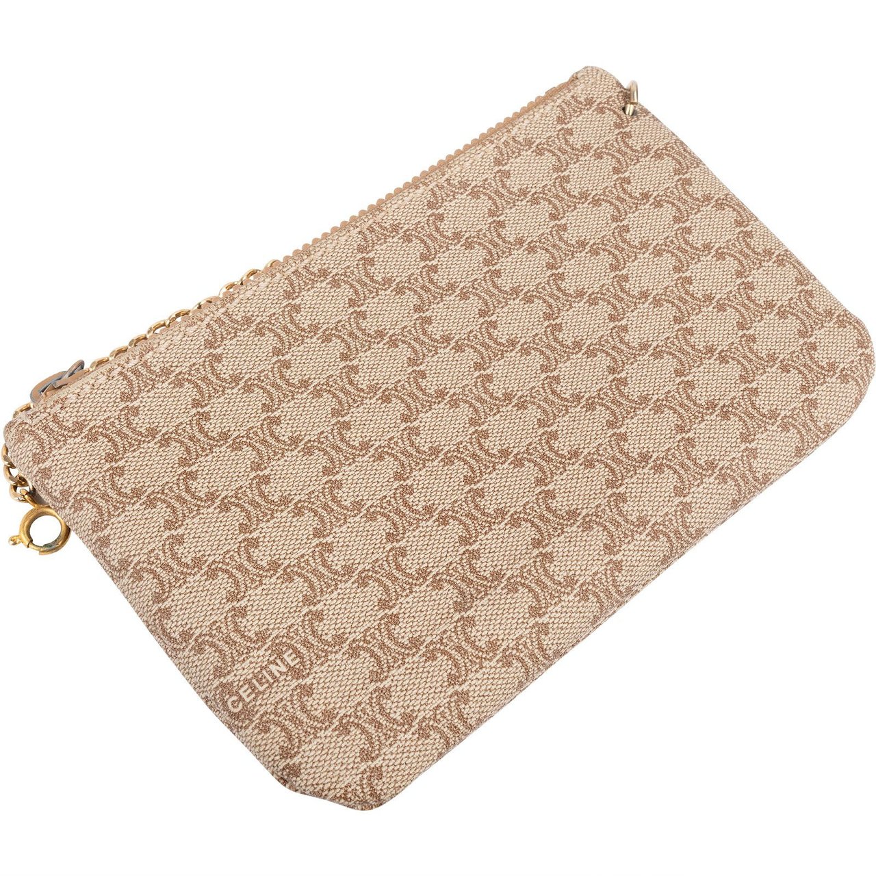 Celine Celine Maccadam Monogram Chain Pouch Beige