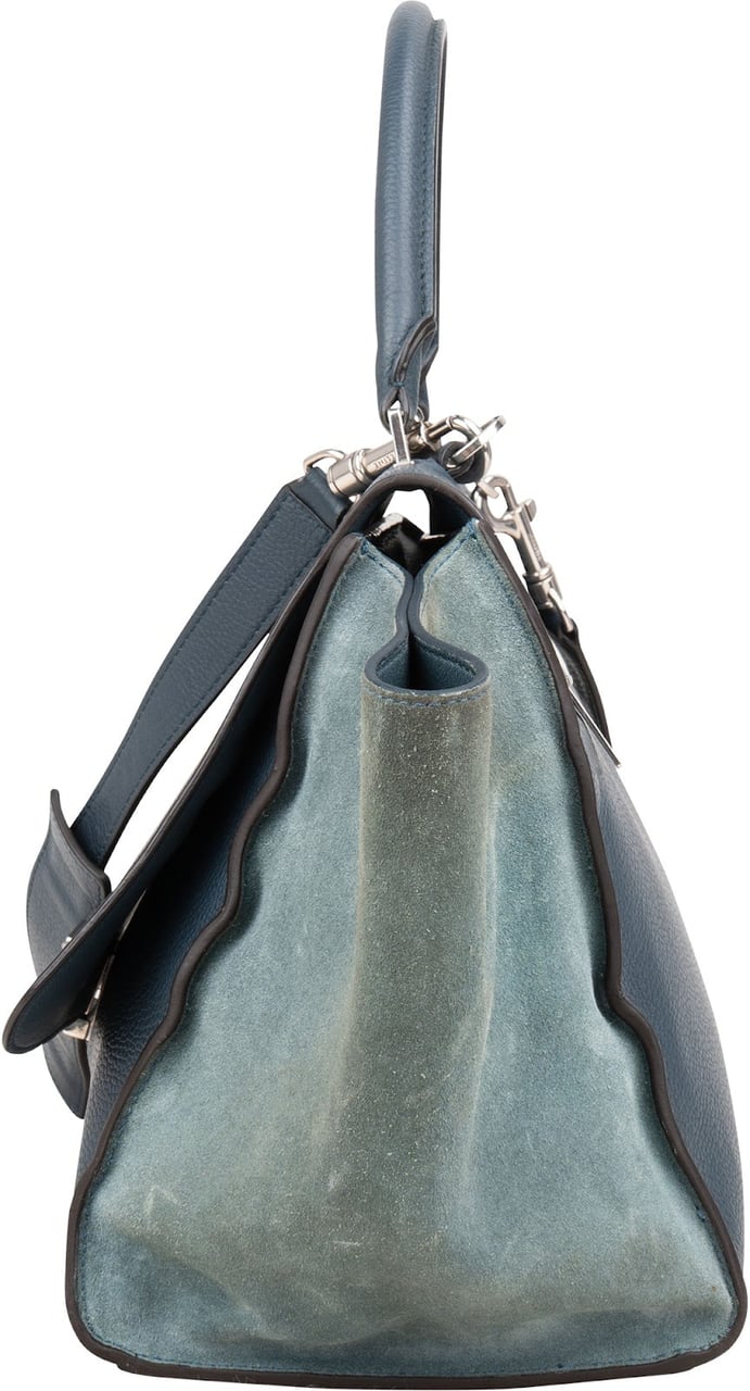 Celine Céline Suede Bicolor Leather Trapeze Handbag Blauw