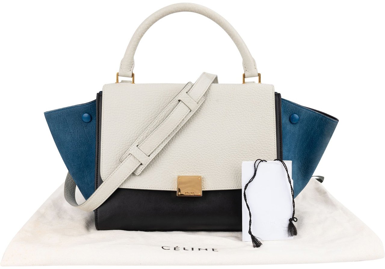 Celine Céline Tricolor Leather Trapeze Handbag Wit