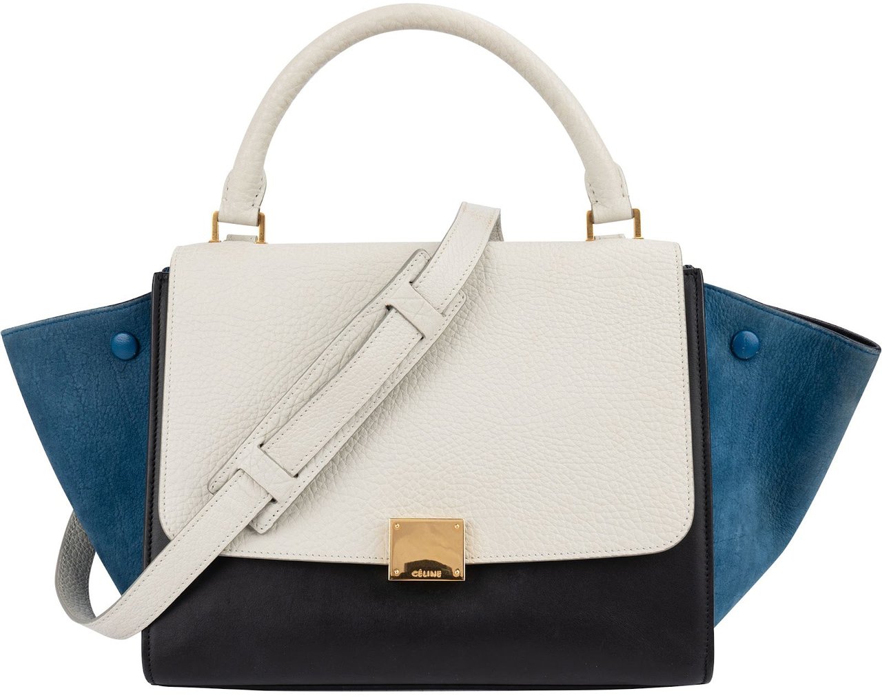 Celine Céline Tricolor Leather Trapeze Handbag Wit