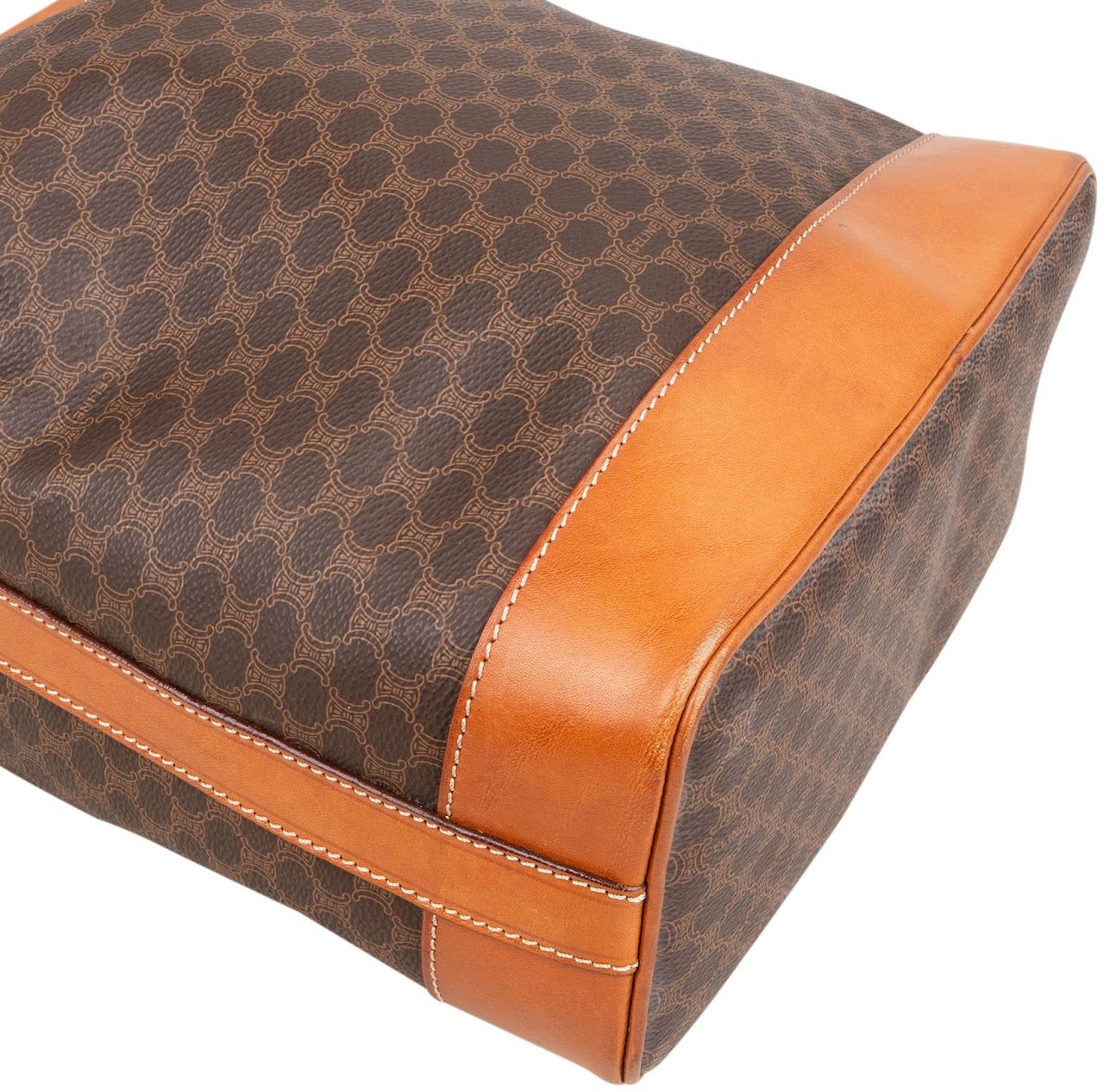 Celine Celine Monogram Macadam Canvas Drawstring Bucket Shoulder Bag Bruin