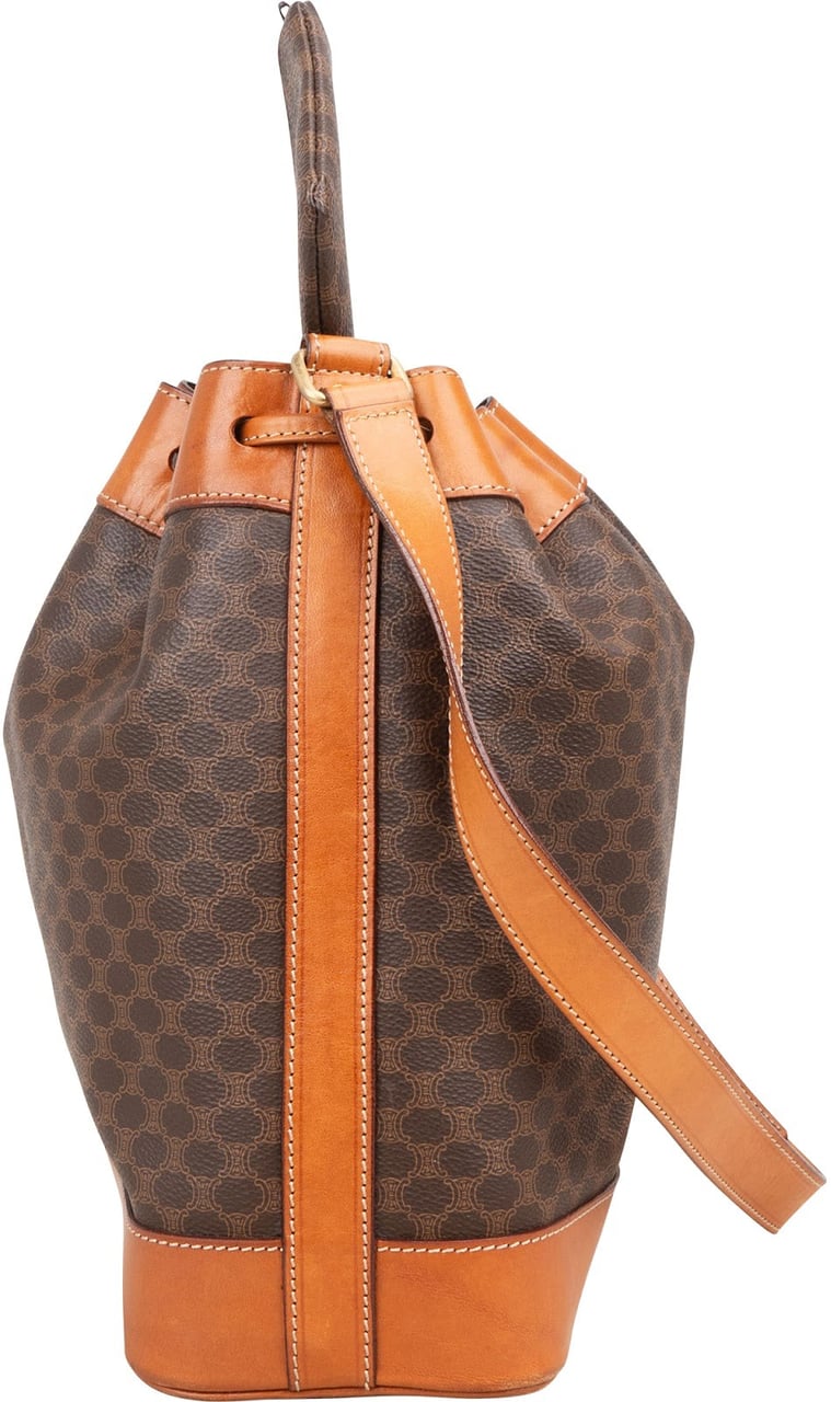 Celine Celine Monogram Macadam Canvas Drawstring Bucket Shoulder Bag Bruin