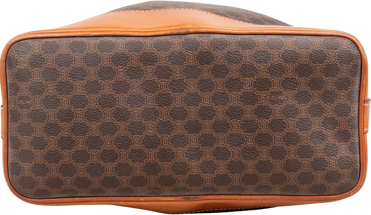 Celine Celine Monogram Macadam Canvas Drawstring Bucket Shoulder Bag Bruin