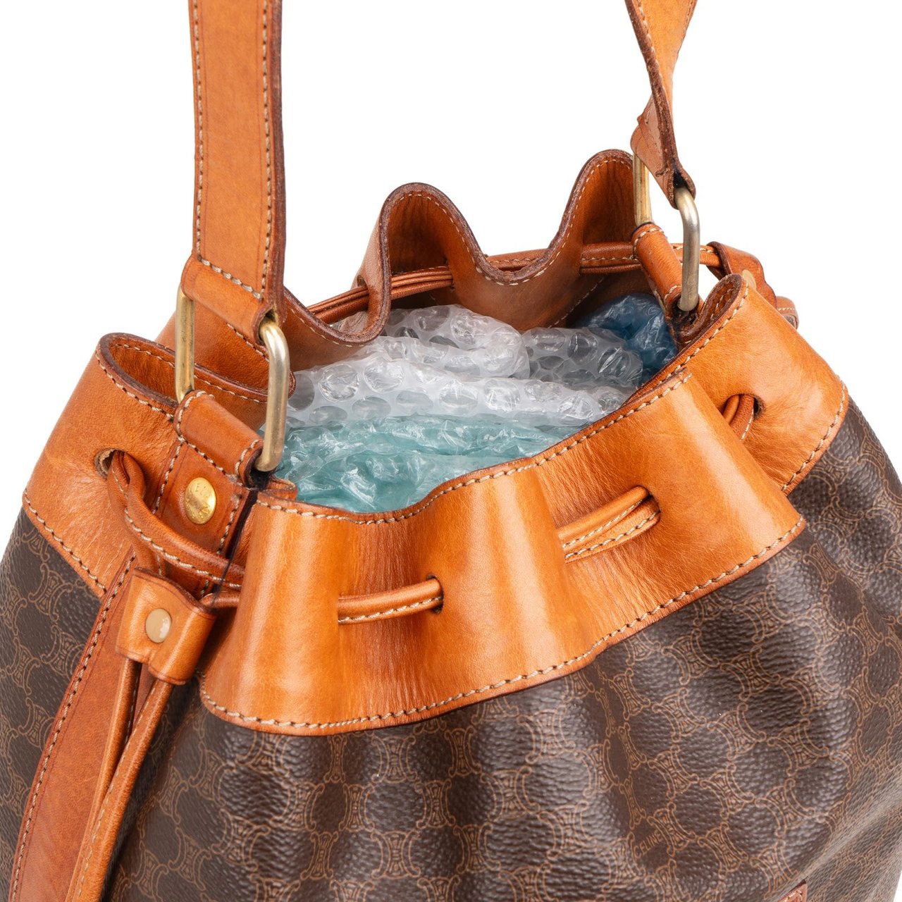 Celine Celine Monogram Macadam Canvas Bucket Shoulder Bag Bruin