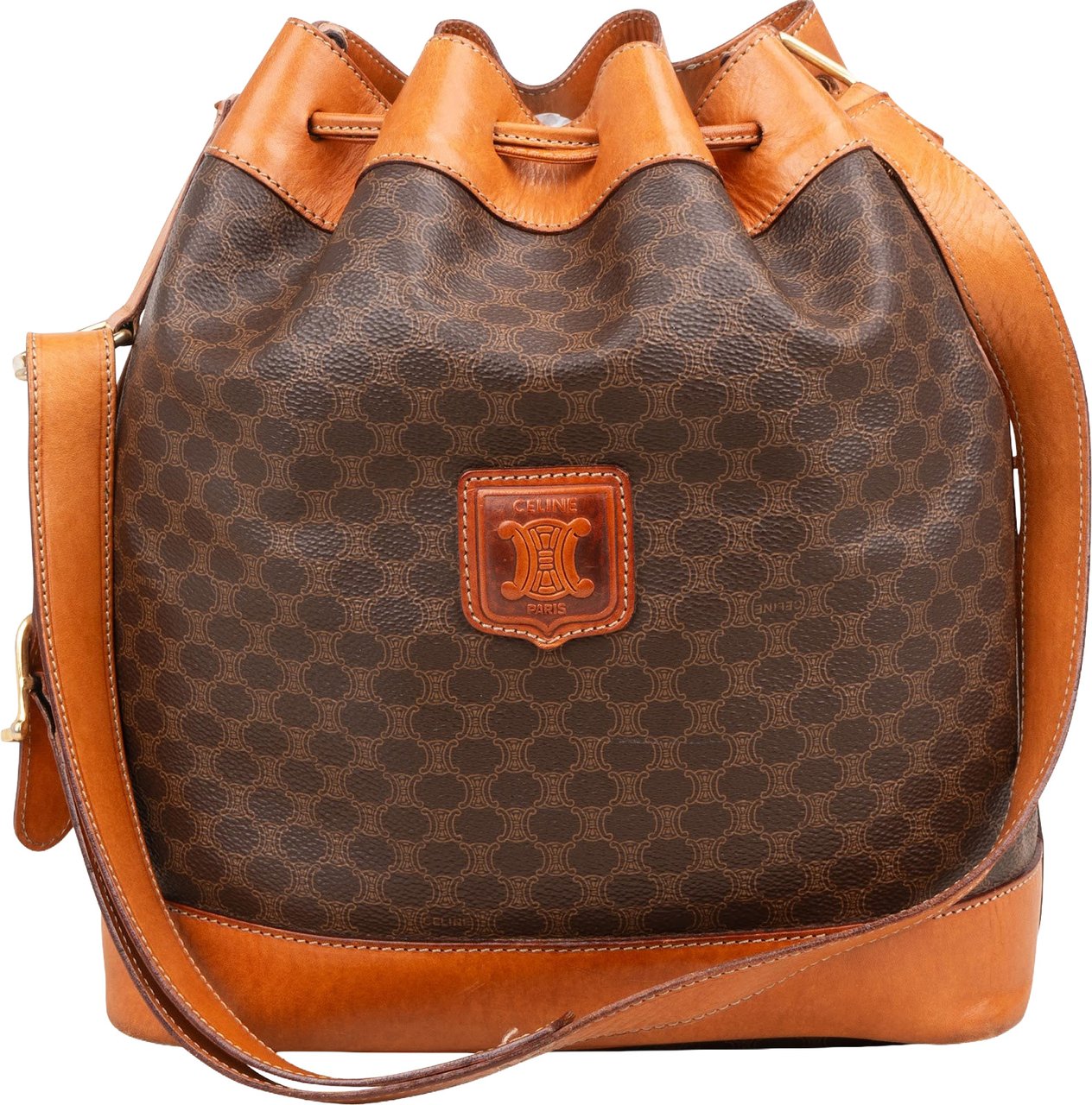 Celine Celine Monogram Macadam Canvas Bucket Shoulder Bag Bruin