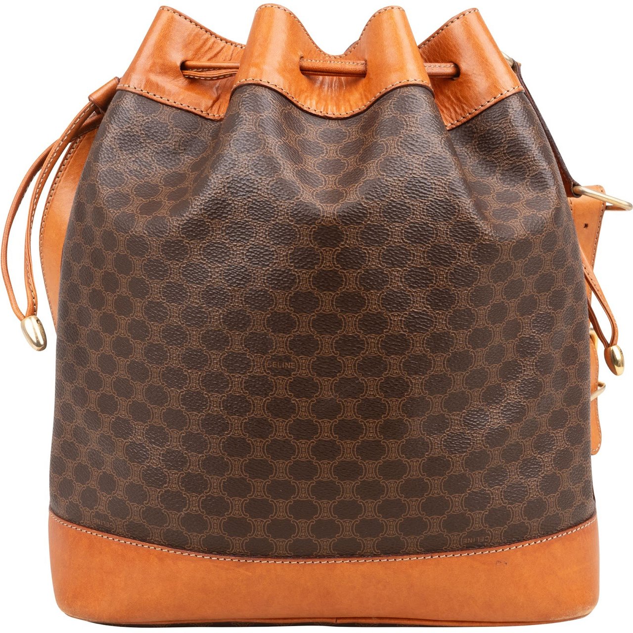 Celine Celine Monogram Macadam Canvas Bucket Shoulder Bag Bruin