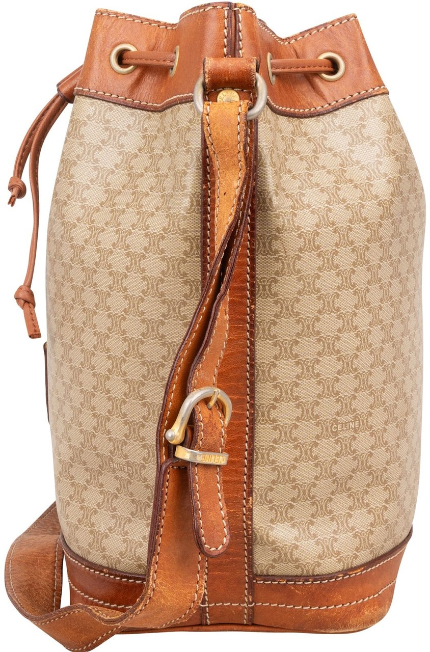 Celine Celine Monogram Macadam Canvas Bucket Shoulder Bag Bruin