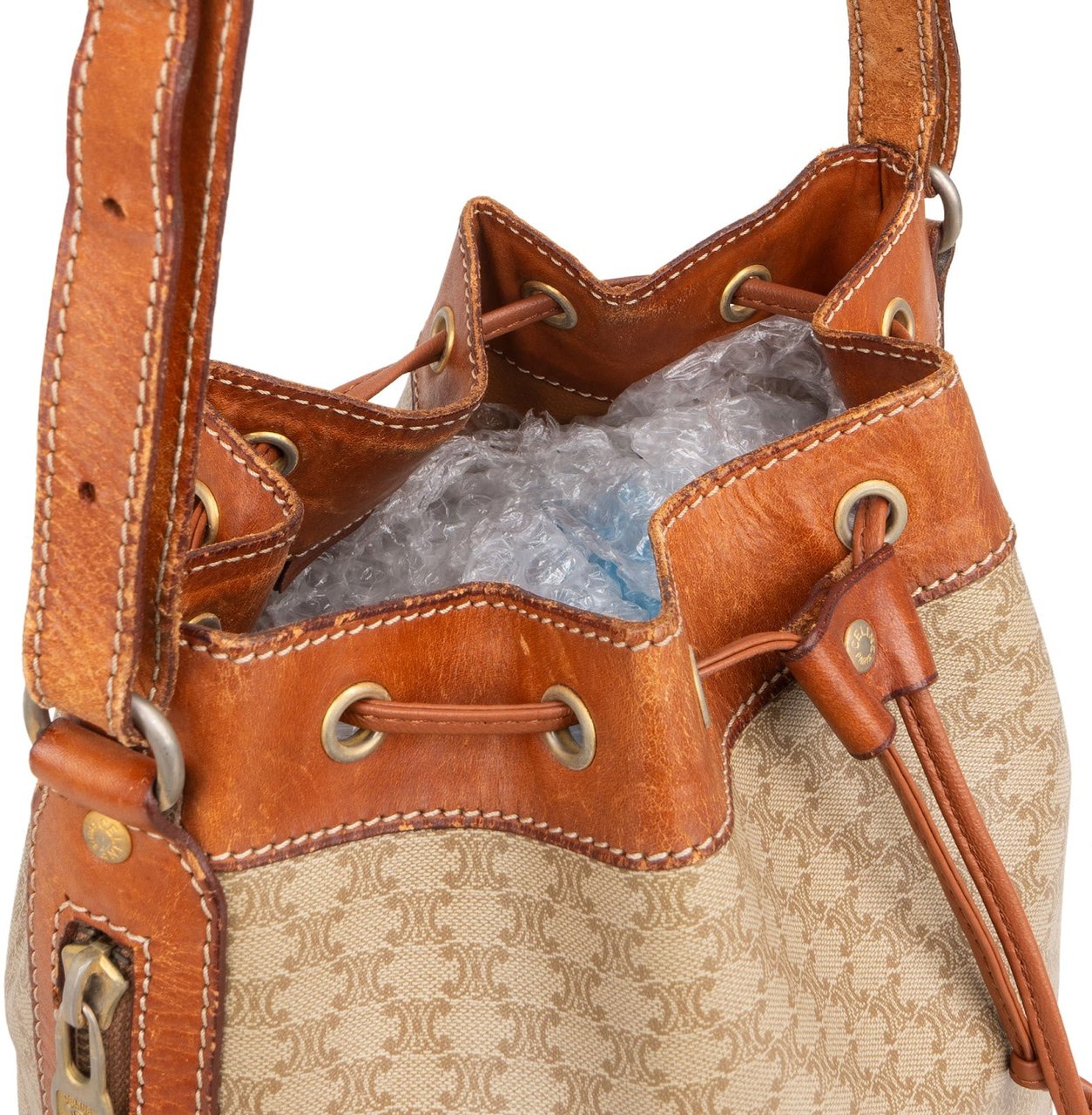 Celine Celine Monogram Macadam Canvas Bucket Shoulder Bag Bruin