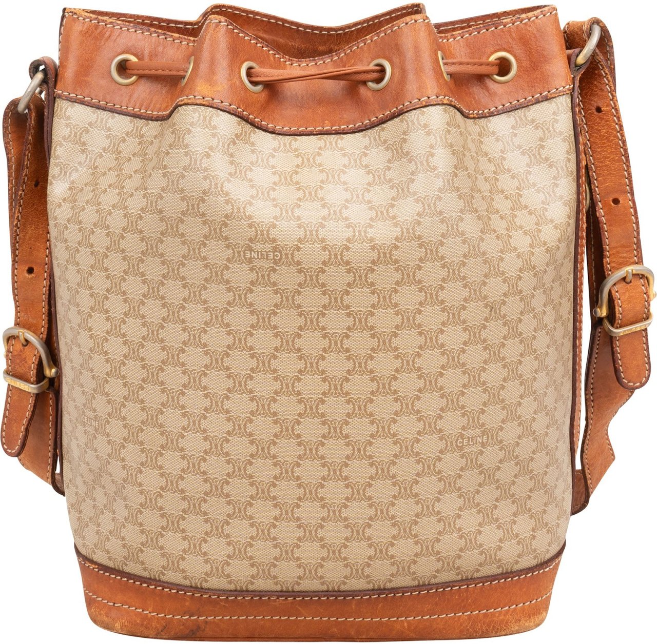 Celine Celine Monogram Macadam Canvas Bucket Shoulder Bag Bruin